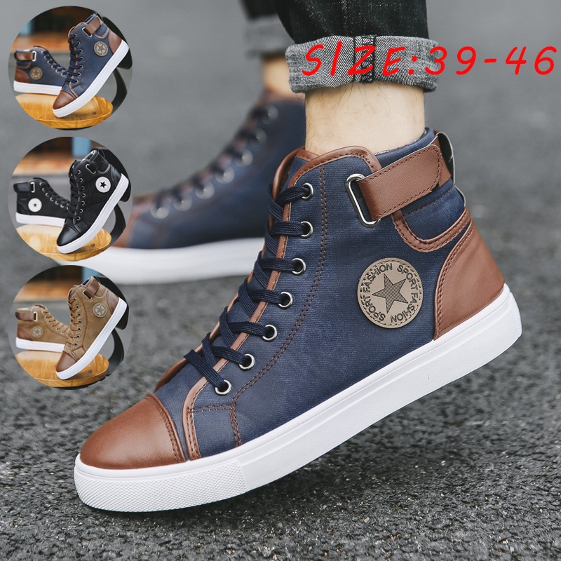 Spot Mens Casual Shoes Original Sneakers Leather Hiking Shoes Waterproof High Top Shoes Fashion 6382