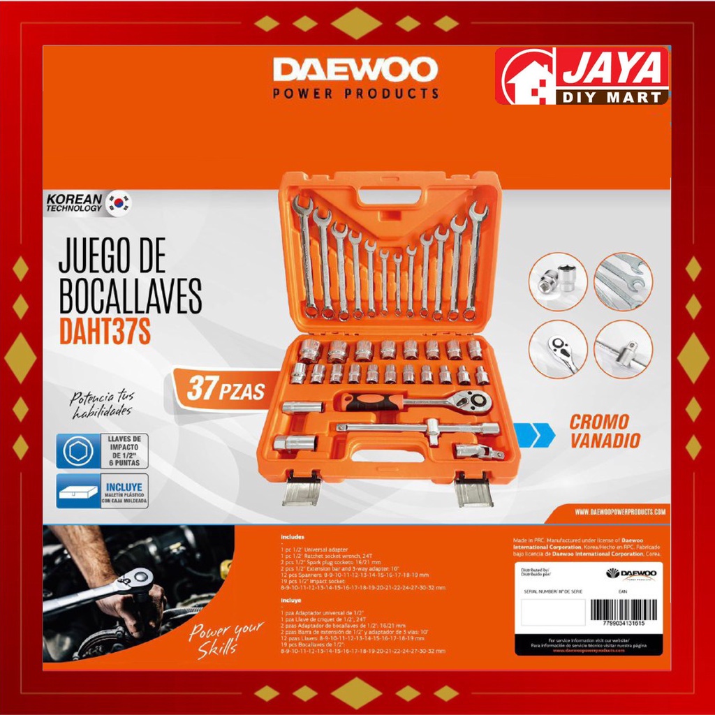 Daewoo DAHT37S 1/2” Drive 37pcs Hand Tools Socket Set 👍6 Point 👍Chrome ...