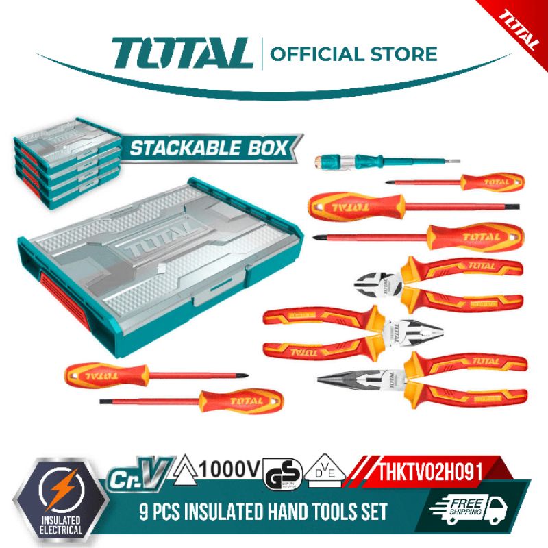 Total 9 Pcs Insulated Hand Tools Set + Stackable Box THKTV02H091 ...