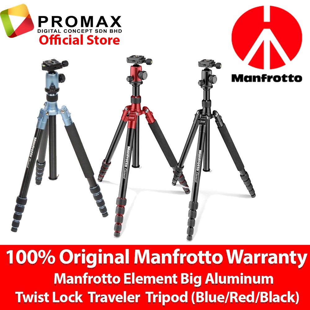 Manfrotto Element Big Aluminum Traveler Twist Lock Tripod with Ball Head ( Black / Red / Blue