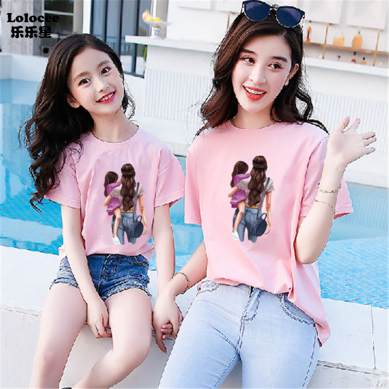 Super Mother Daughter Matching T shirts Mommy and Me Clothes Family Look Mom Mum Mama and Kids Summer T shirt Outfits Clothing