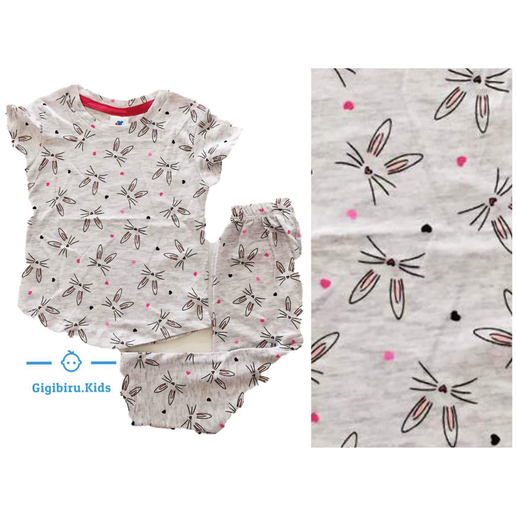 Pajamas Kids Girl Grey Rabbit Baju Tidur Budak Arnab Pyjamas | Shopee ...