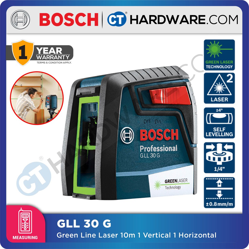 BOSCH GLL30G GREEN LINE LASER 10M | 1 VERTICAL 1 HORIZONTOL | Shopee ...