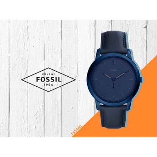 Fossil Men s FS5448 The Minimalist Two Hand Leather Watch Indigo Blue Shopee Malaysia