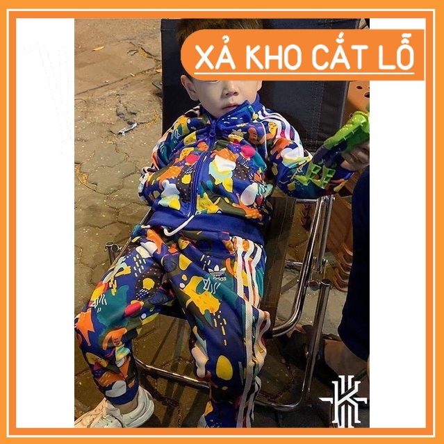 Set Sports Felt 3 Stripes Felt Jacket + Pattern Pants For Baby, With