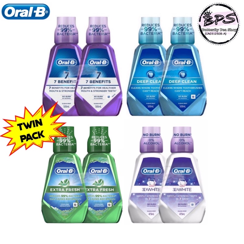 Oral-B Mouthwash Twin Pack-500ml X2/475ml X2 Extra Fresh / 7 Benefits ...