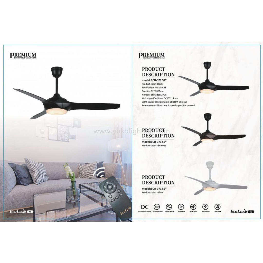 Ecoluxe ECO371 (52") Decorative LED Ceiling Fan With Remote Control
