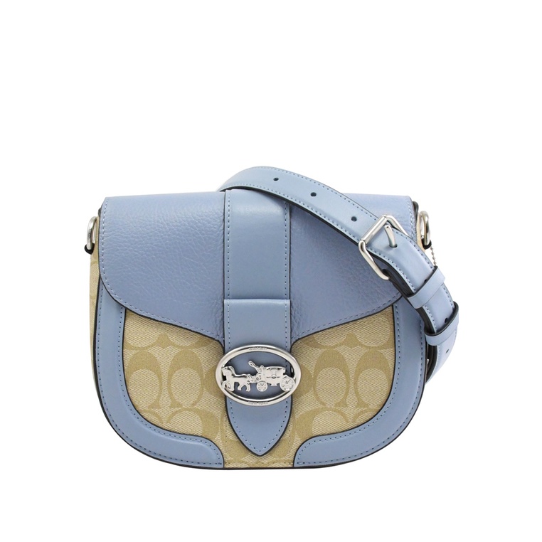 Coach Saddle Bag In Signature Canvas Light Brown/Marble Blue
