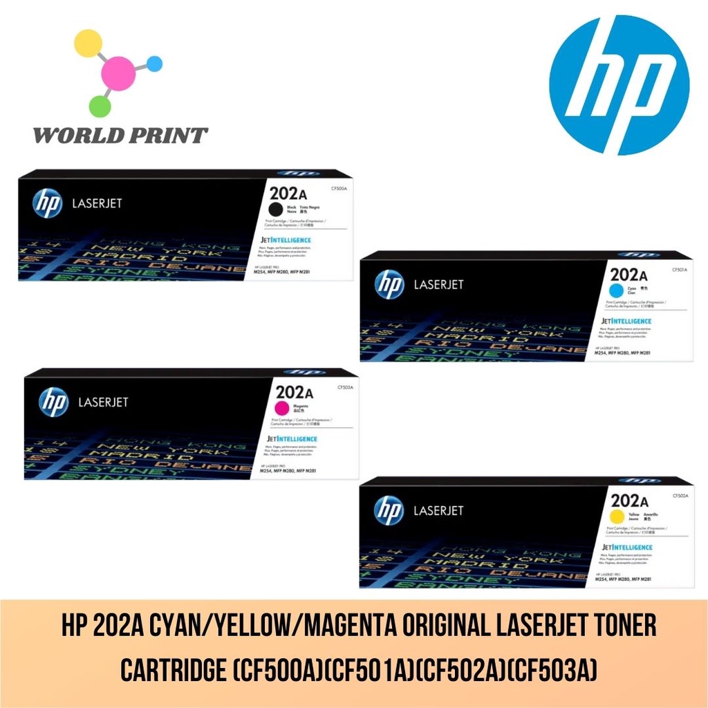 HP 202A 4-Color LaserJet Toner Cartridge Set – CF500A CF501A CF502A CF503A