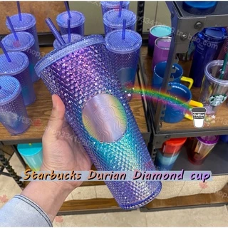 【 Reay In stock 】 Limited Starbucks Tumbler water bottle Reusable Straw Cup Frosted Durian Series Diamond Studded Cup Starbucks cup Silver Plaid Grid Pattern Shinning Diamond GIFTS