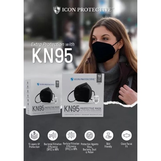 ICON PROTECTIVE KN95 MASK -10'S (BLACK) | Shopee Malaysia