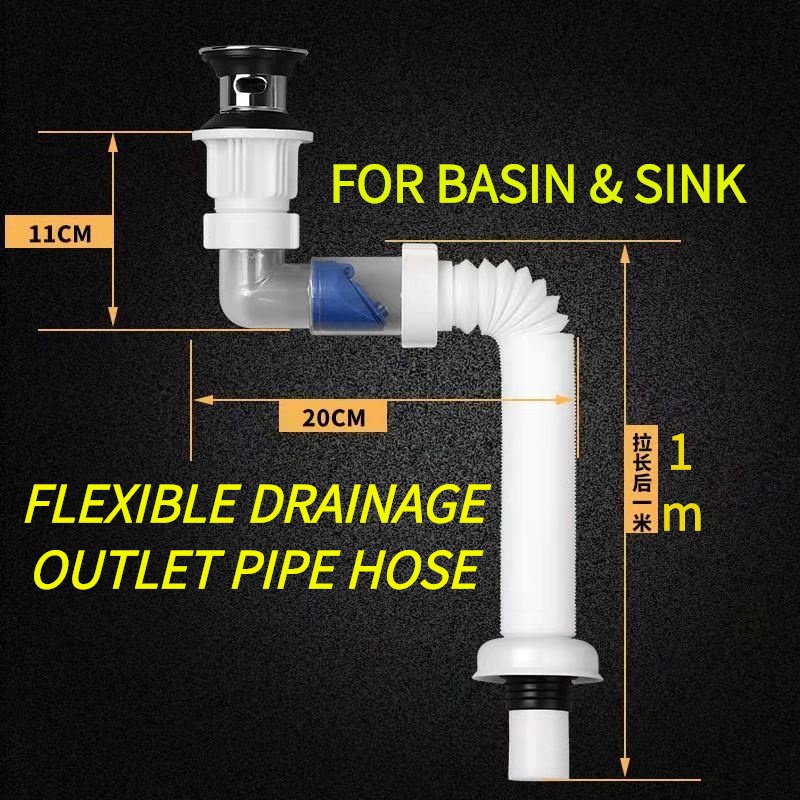 😍Ready Stock😍 FLEXIBLE DRAINAGE OUTLET PIPE HOSE BASIN OR SINK kitchen ...