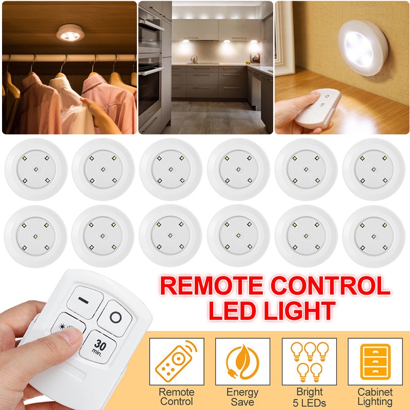 LED Remote Control Under Light 3/6/9/12Pcs Wireless Bright