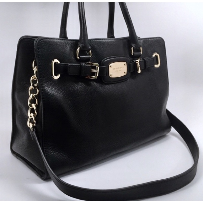 AUTHENTICS preloved Michael Kors Black Leather Satchel with Gold Chain Shopee Malaysia