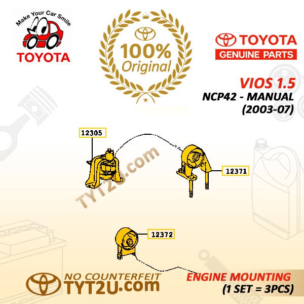 Engine Mounting Set Vios 1.5 NCP42 (2003) Manual Gear Shopee Malaysia