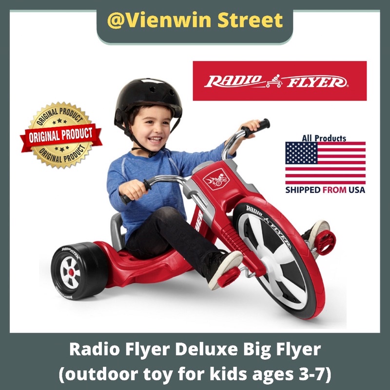 Radio Flyer Deluxe Big Flyer - Triciclo Per Bambini 3-7 Anni, Ruota Anteriore 16", Sellino Regolabile, Design Chopper Rosso