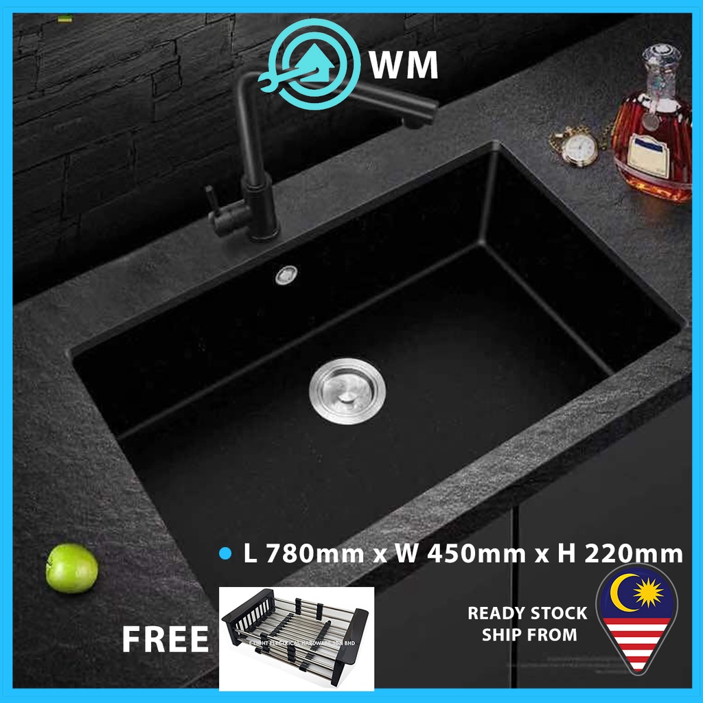 Granite Black Kitchen Sink Single Bowl free basket + waste + hose 10mm ...