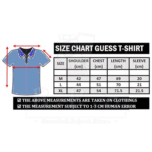 Guess men's t shirt size chart on sale