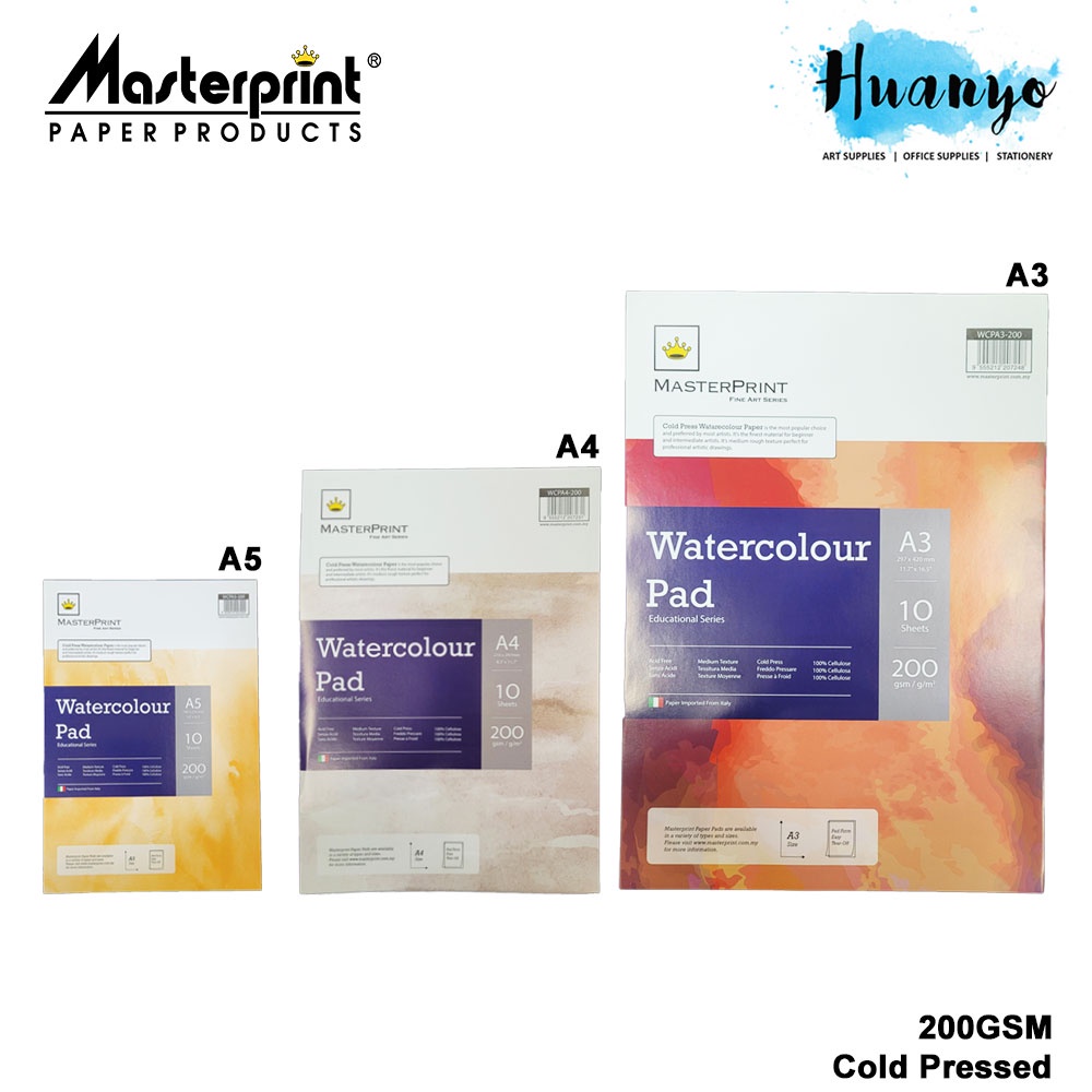 Masterprint Water Colour Paper Pad (A5 / A4 / A3, 200GSM, 100% Cold ...