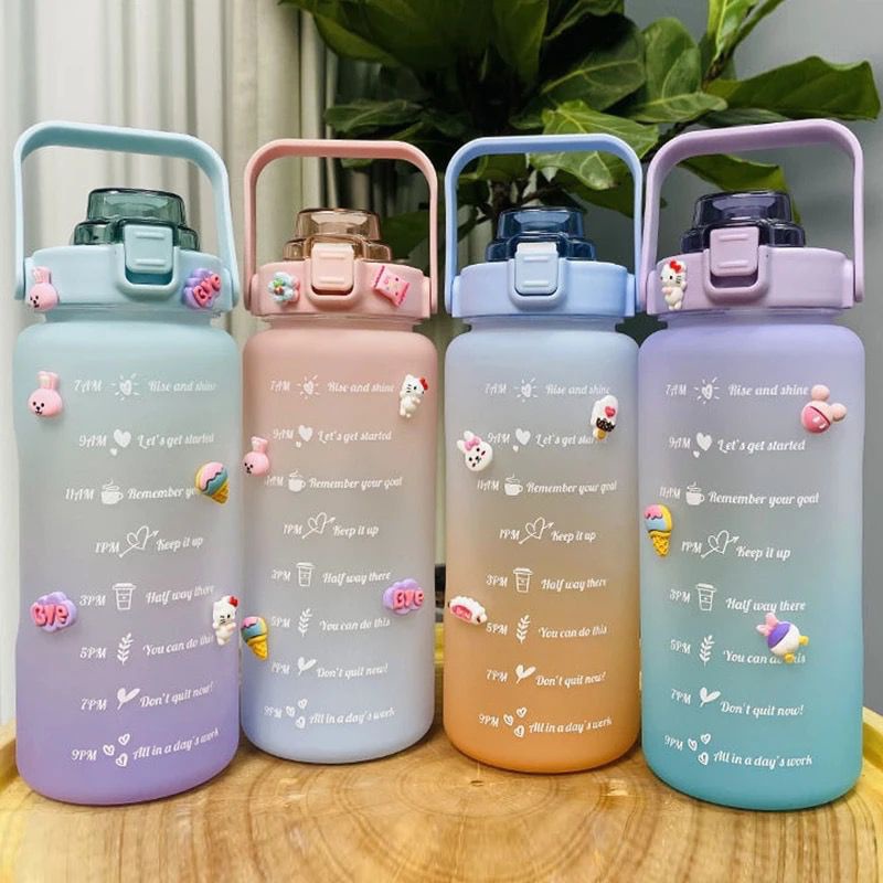 2000ML Botol Air Viral FREE 2D3D Stickers FREE Brush Cute Water Bottle ...