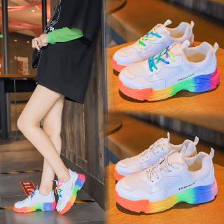 White shoes store with rainbow bottom