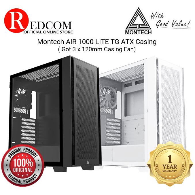 Montech AIR 1000 LITE TG ATX Casing with 3x 12CM Fan | BLACK /WHITE ...