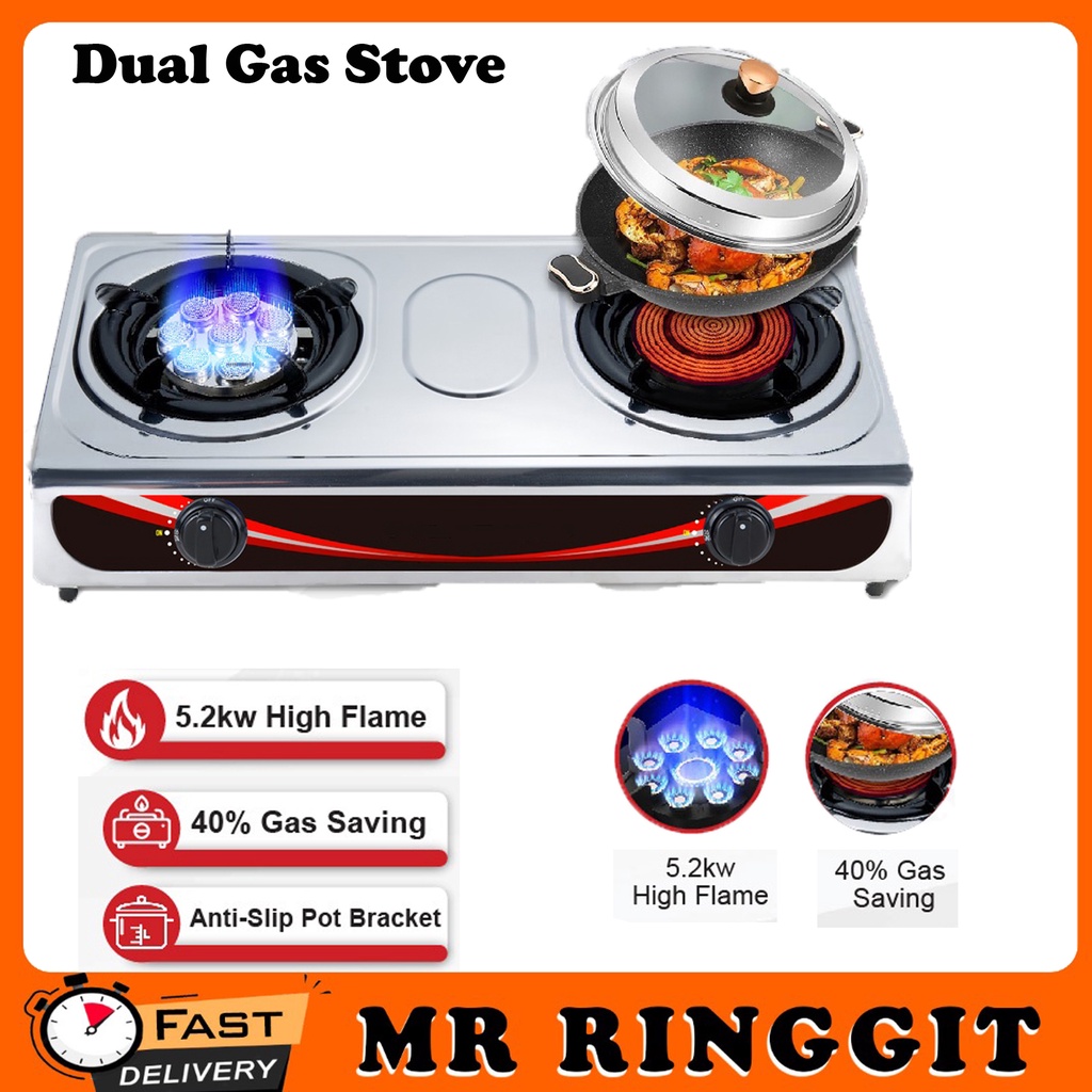 Dual Gas Stove Stainless Steel Infrared Burner 8 Jet Head Nozzle LPG Cooktop Shopee Malaysia