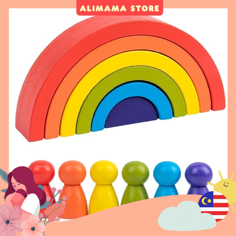 12Pcs Children Kids Wooden Rainbow Stacking Toys Building Blocks Set ...