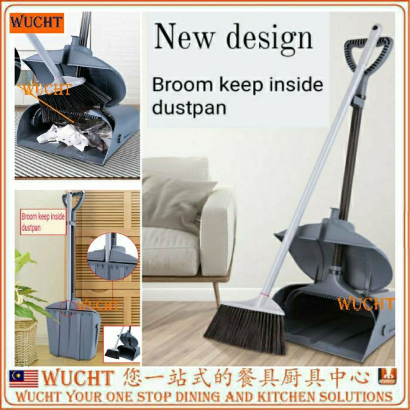 WUCHT NEW Closed Dustpan with comb Broom Set Upright Dustpan