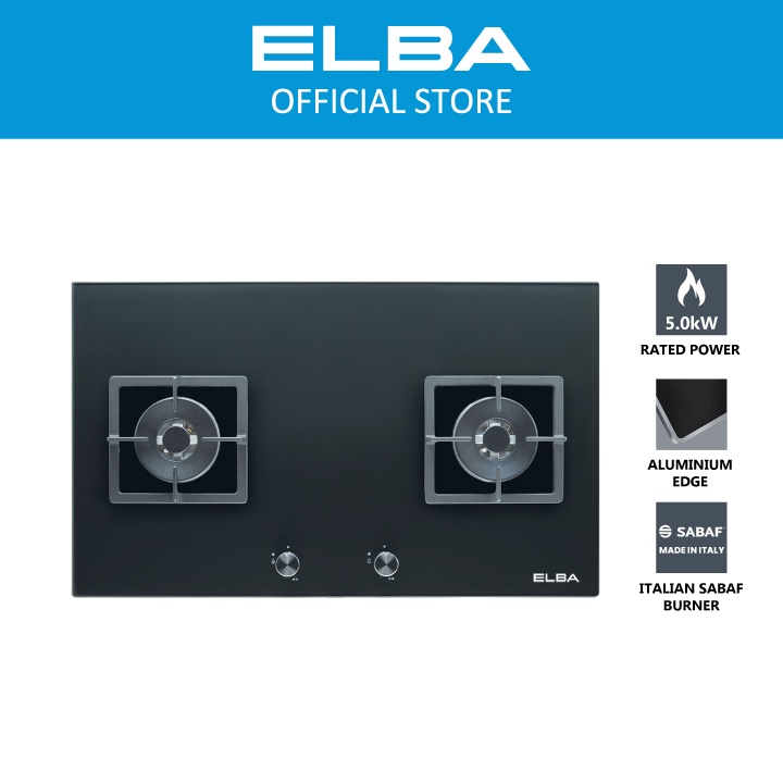 ELBA 2 Burners Built In Glass Hob EGH F9542G GR Safety Valve Flame Failure Device 5 0kW