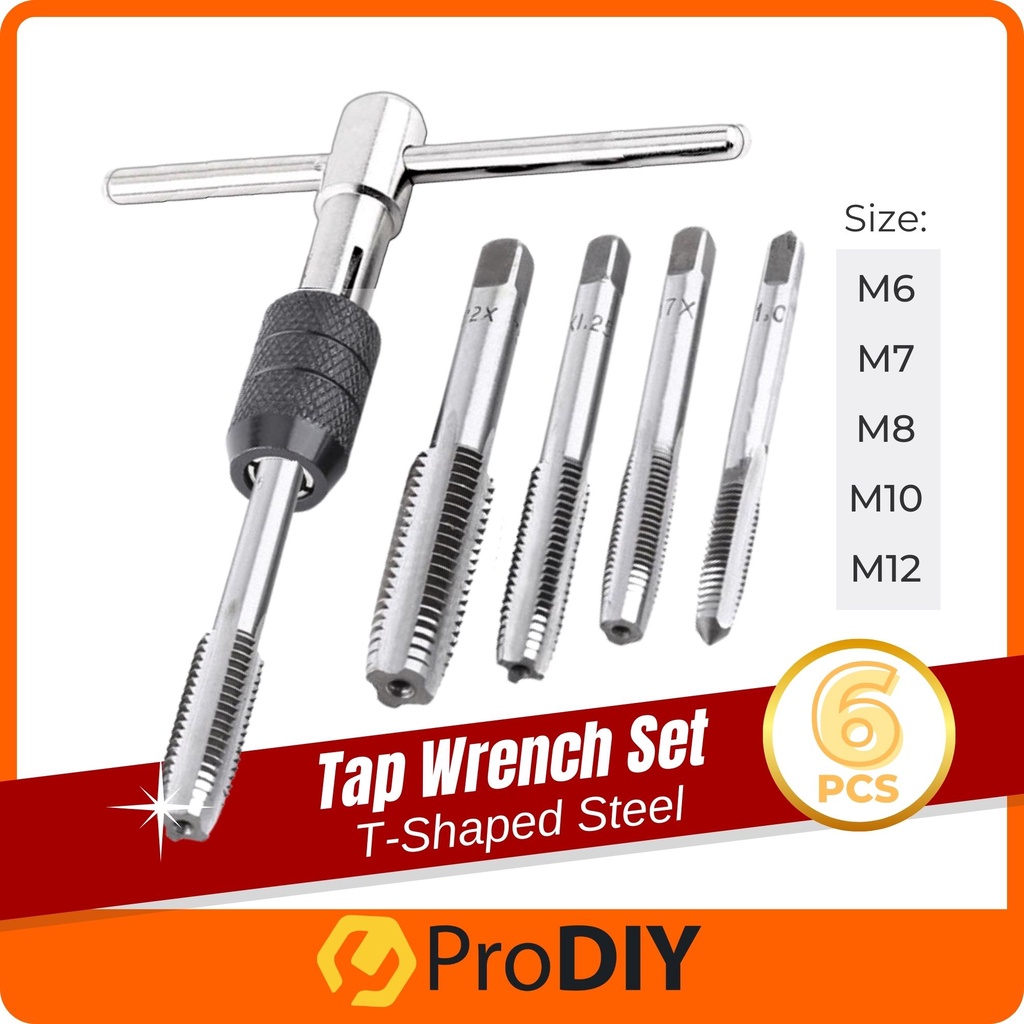 6PCS Set Screw Tap T-shaped Wrench Threading Tapping Hand Steel Metric ...