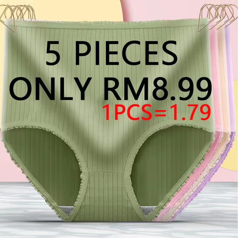 [RAYA SALE] 5PCS Women Panties Plus Size High Waist Panties Women Lace