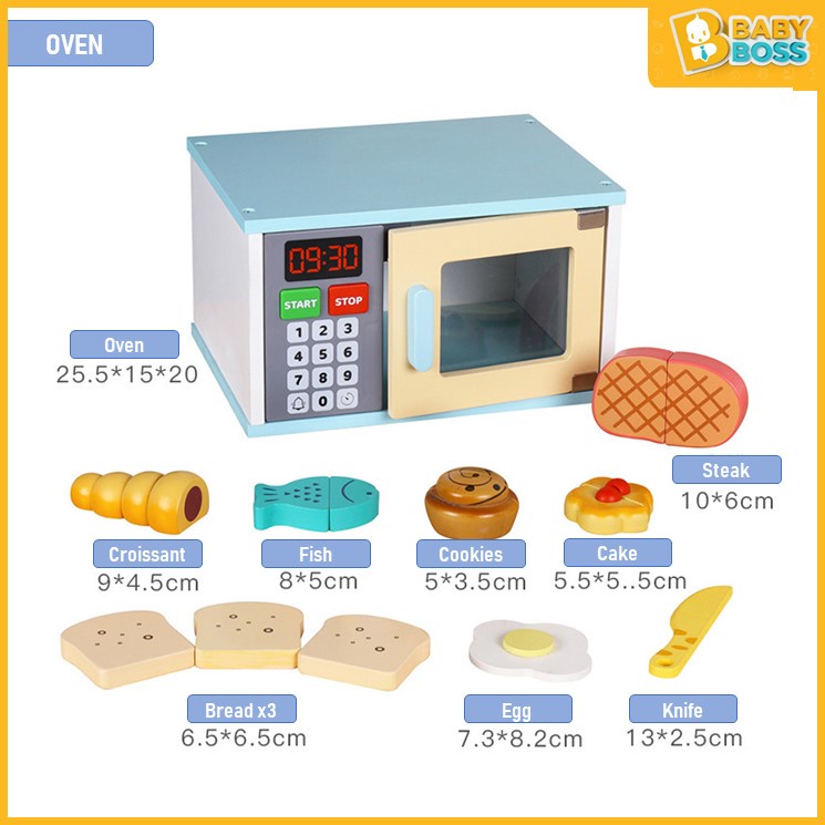 BabyBoss Wooden Kitchen Toy Pretend Play Coffee Machine Mixer Microwave ...