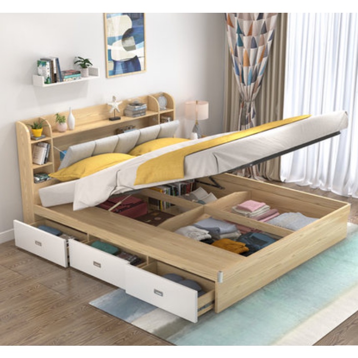 🛏️ Hydraulic STORAGE BED FRAME Pneumatic Drawer Bedframe King Queen ...