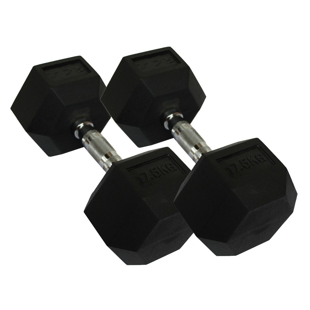 RCL ( 17.5kg X 2) Hexagon Rubber Coated Dumbbell DBHX9175 Dumbell for ...