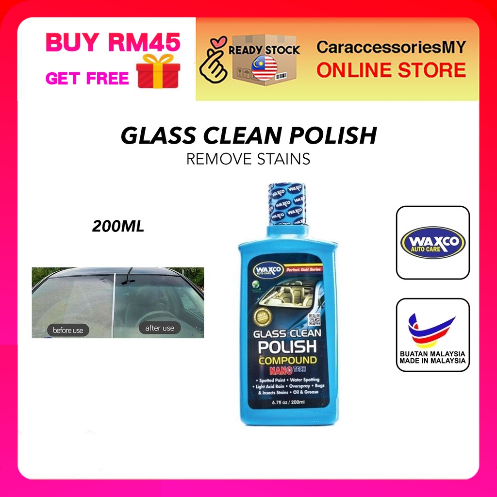 WAXCO Auto Care Glass Clean Polish Compound windshield windscreen 200ml remove oil acid rain