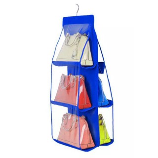 6 Pocket Folding Hanging Handbag Purse Storage Large Clear Holder Anti-dust  Organizer Rack Hook Hanger