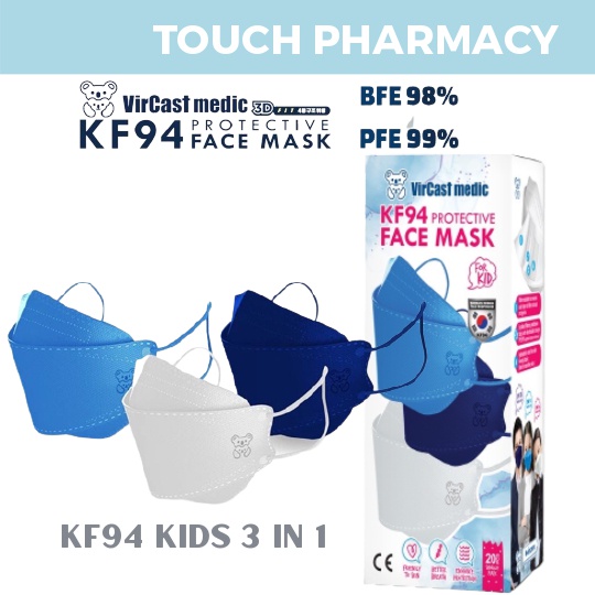 Vircast Medic Children KF94 Protective Face Mask (20's) 3 in 1 colours