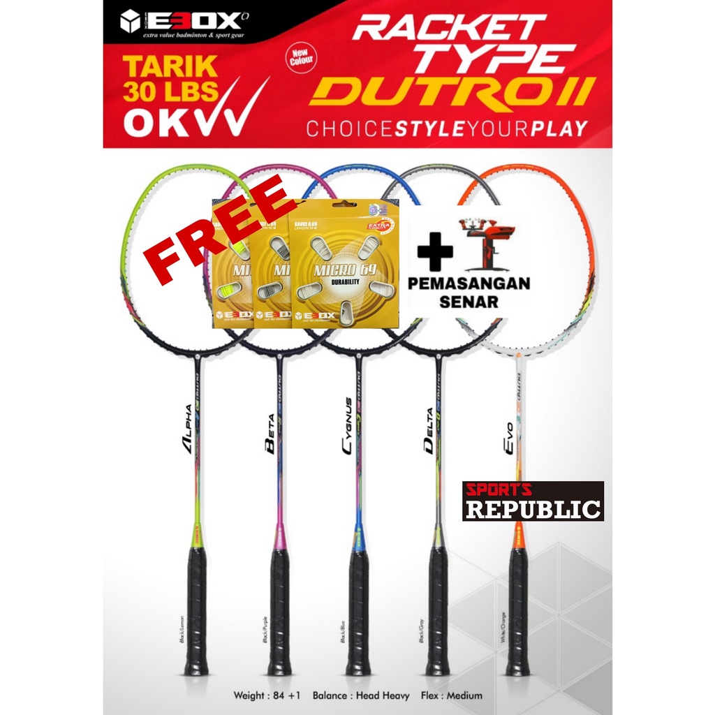 Free String!!! Ebox Dutro II 30lbs Racket+EBOX String+Post | Shopee ...