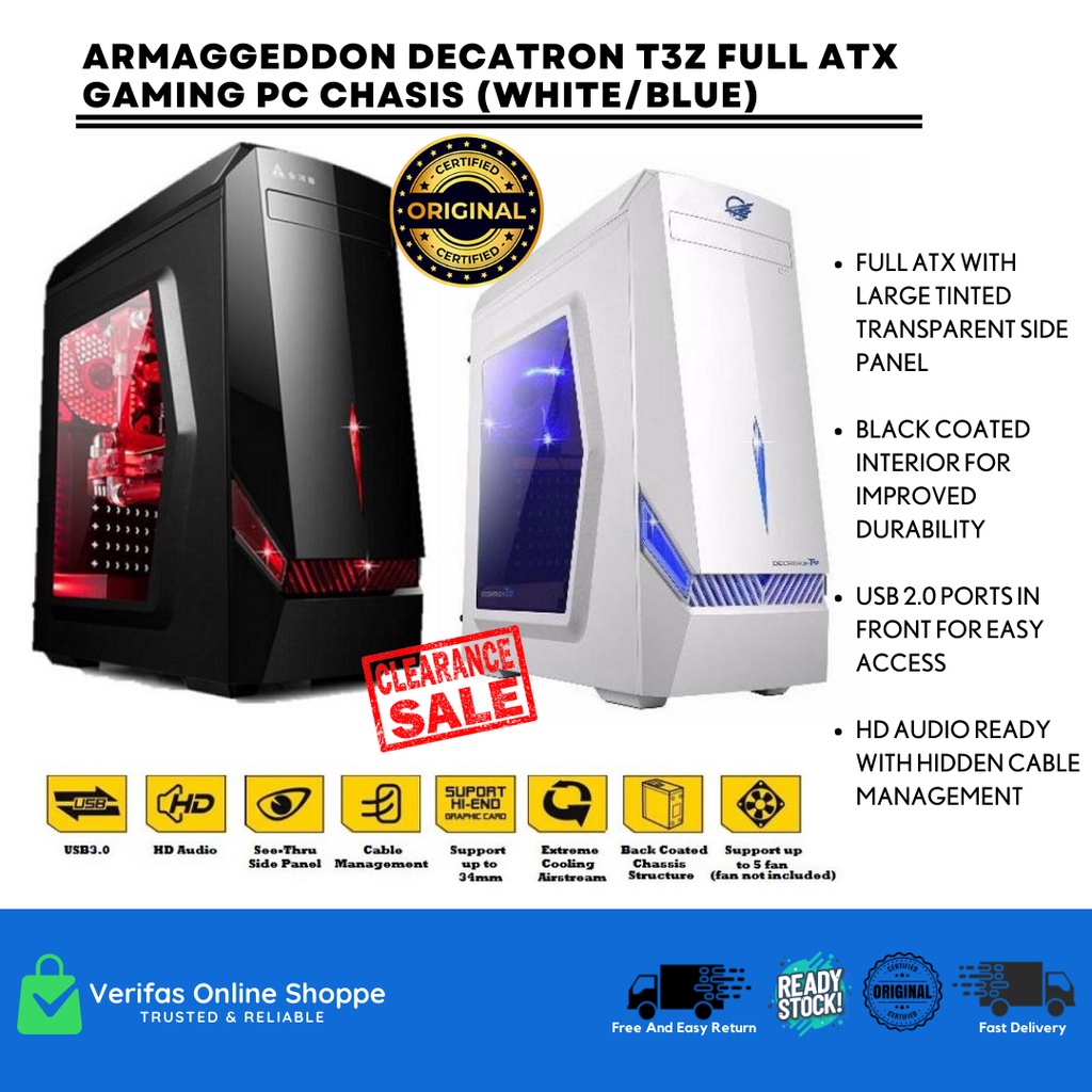 ARMAGGEDDON DECATRON T3Z FULL ATX GAMING PC CHASIS (WHITE) | Shopee ...