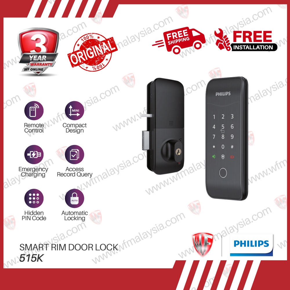 PHILIPS Easy Key Digital Lock 515K New Model Smart Rim Door Lock Free ...