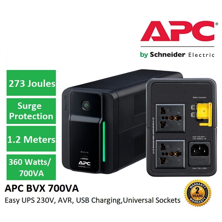 APC Easy UPS BVX 700VA, 230V, AVR, USB Charging,Universal Sockets - APC ...