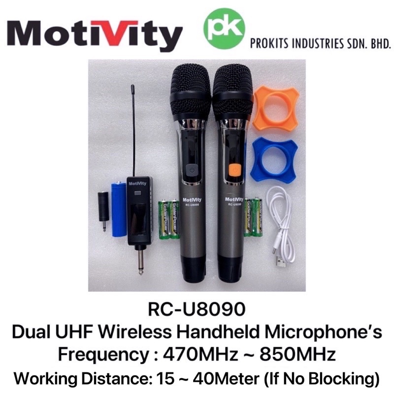 Motivity RC-U8090 Dual UHF Wireless Handheld Microphone’s Include 5V A ...