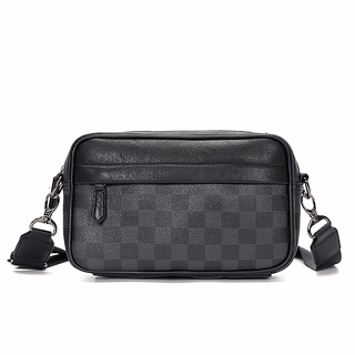 Ready Stock] Mens Leather Sling Bag Rectangular Grid Waist Bag