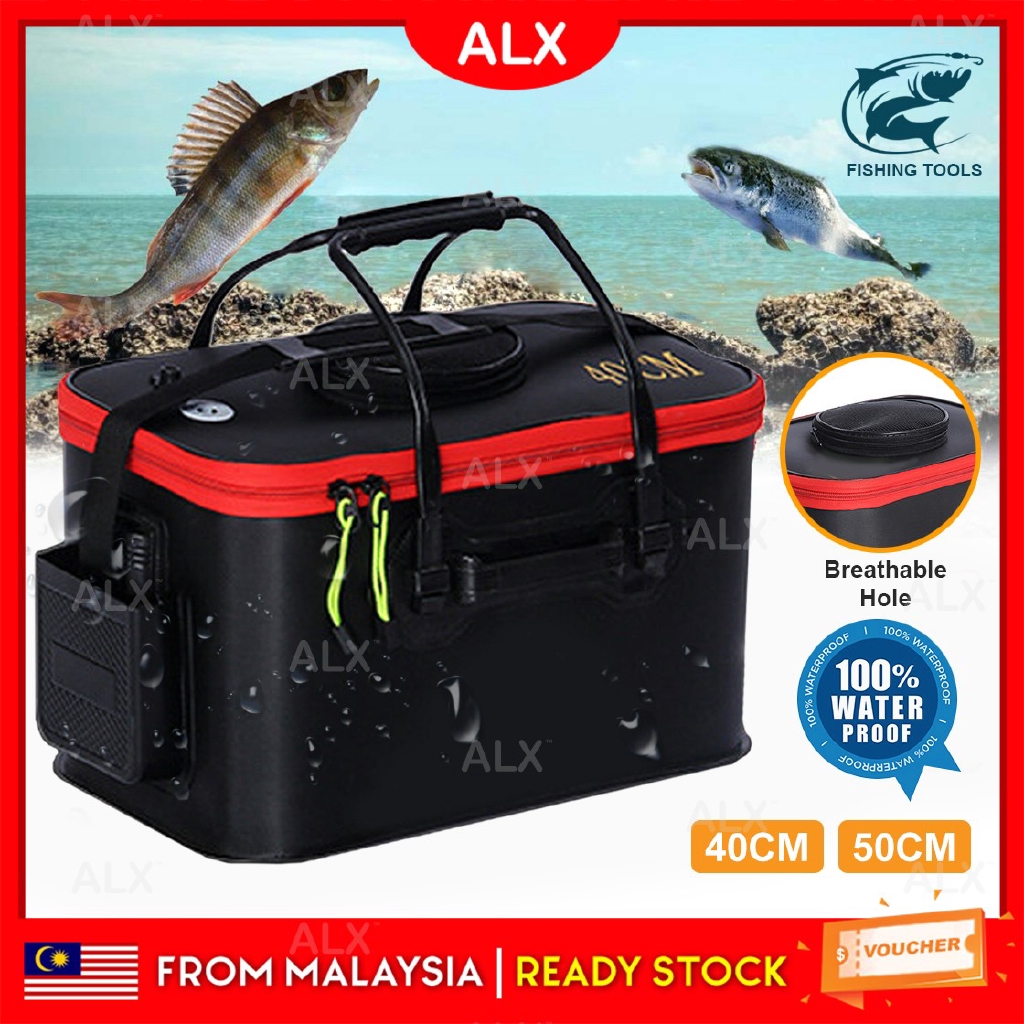 ALX Waterproof Foldable Fishing Bucket Storage Outdoor Barrel Camping  Travel Tool Fishing Box wt Handle Skylight