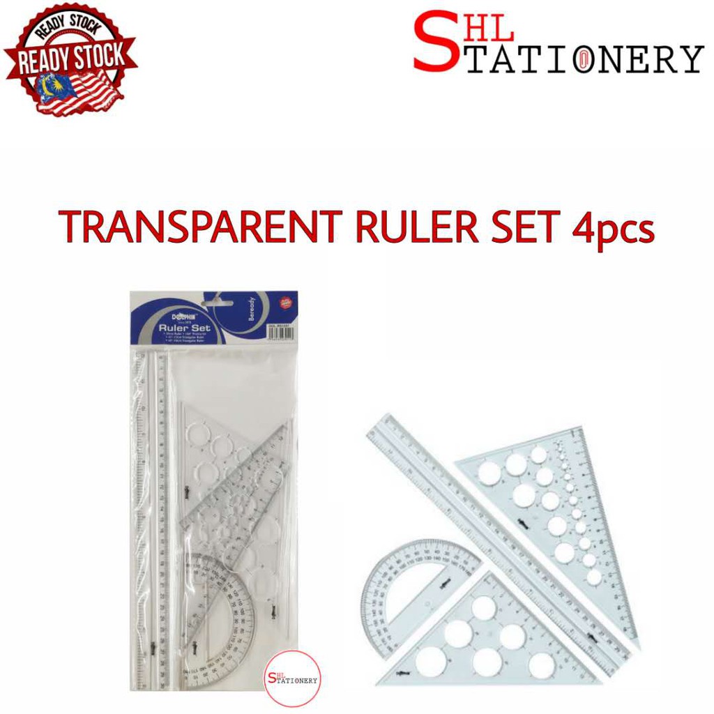 DOLPHIN Transparent Ruler Set / Geometry Rule / Giraffe Stationery Math ...