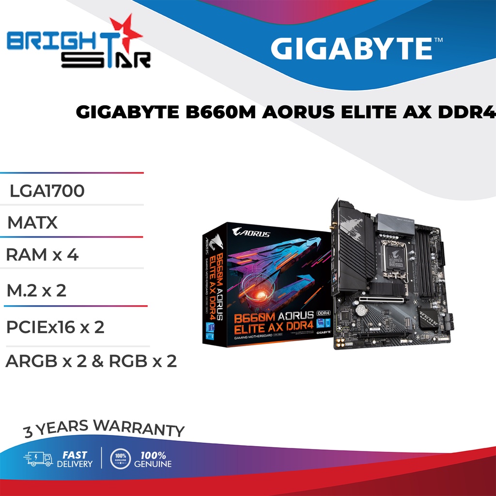 MOTHERBOARD GIGABYTE B660M AORUS ELITE AX DDR4 / LGA1700 / MATX / RAM x