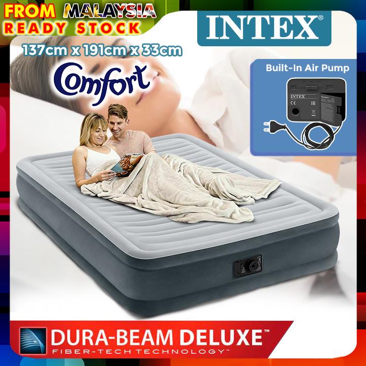 INTEX 67768 1.37M DURA-BEAM Deluxe Inflatable Air Bed Mattress Airbed ...