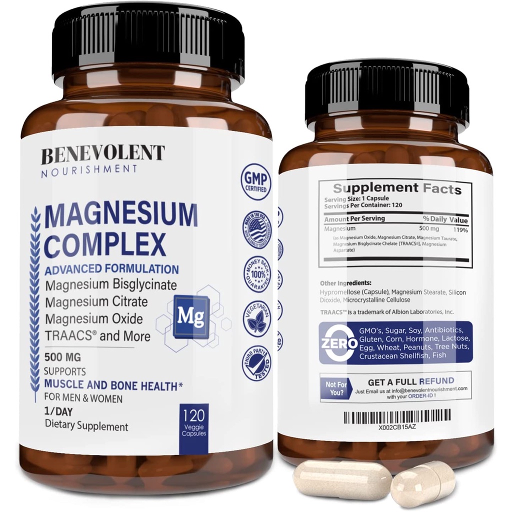 Best Magnesium Complex 500mg 120 Capsules 5 Types of Magnesium