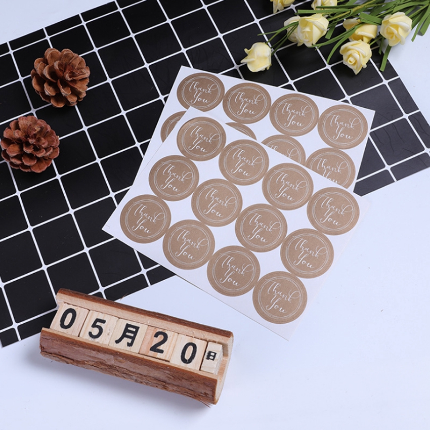 120pcs/pack Round Thank You Adhesive Kraft Seal Label Sticker DIY For ...